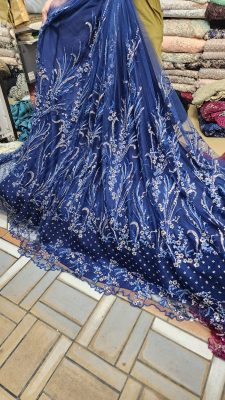 Red Color Beads and sequence work Cutdana Net Fabrics (Copy)