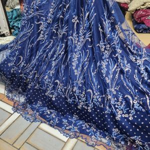 Red Color Beads and sequence work Cutdana Net Fabrics (Copy)