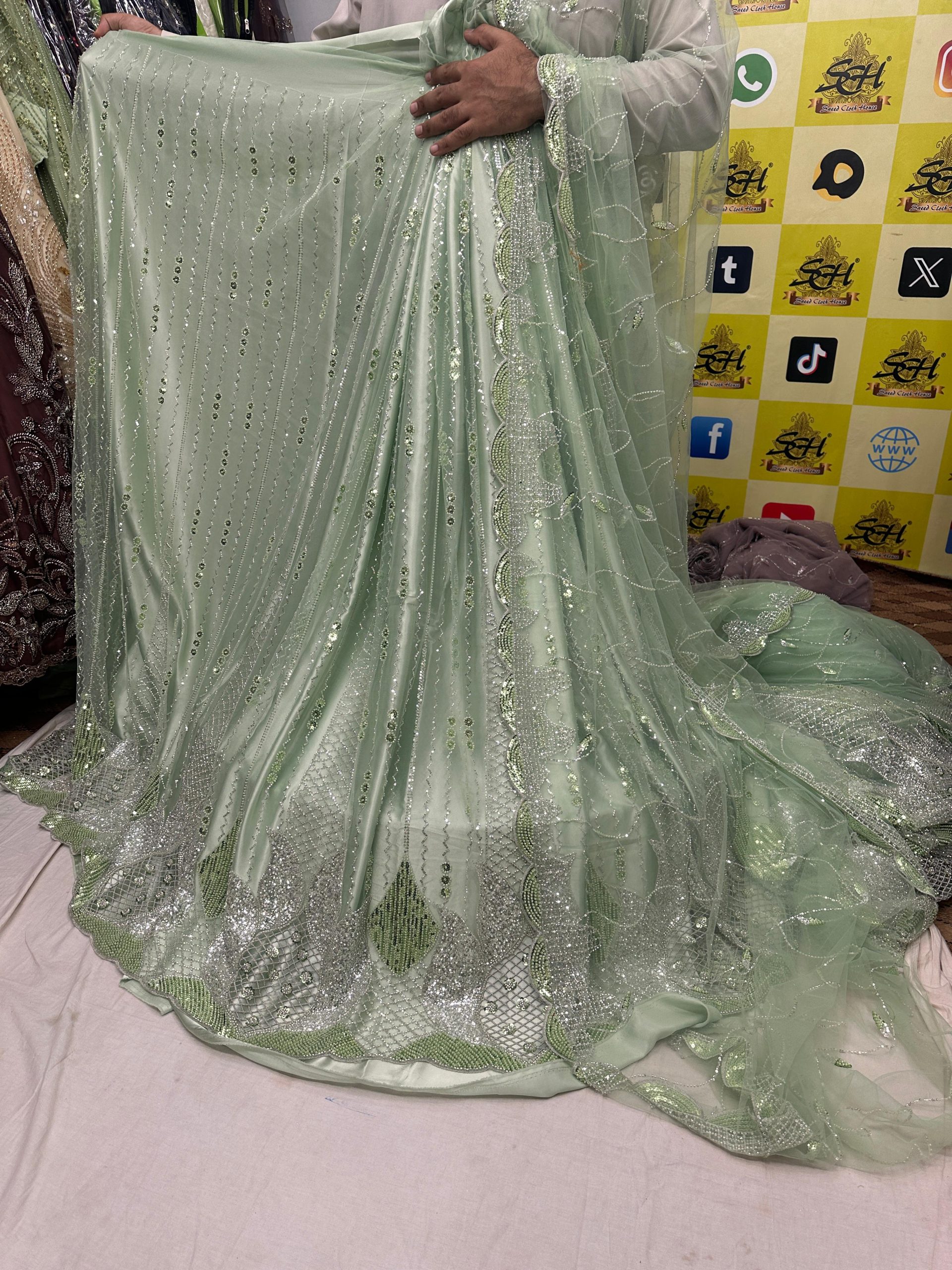 SC2 Green Beads and sequence work Cutdana Fabrics