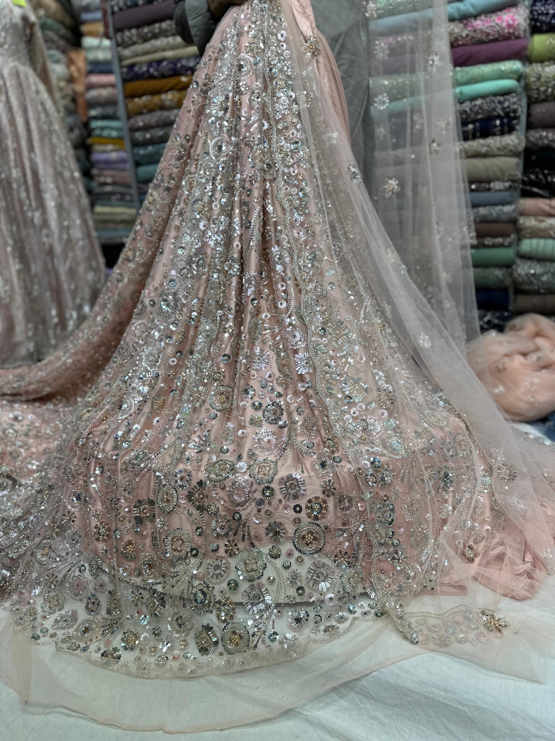 SC3 Peach Pink Beads and sequence work Cutdana Fabrics