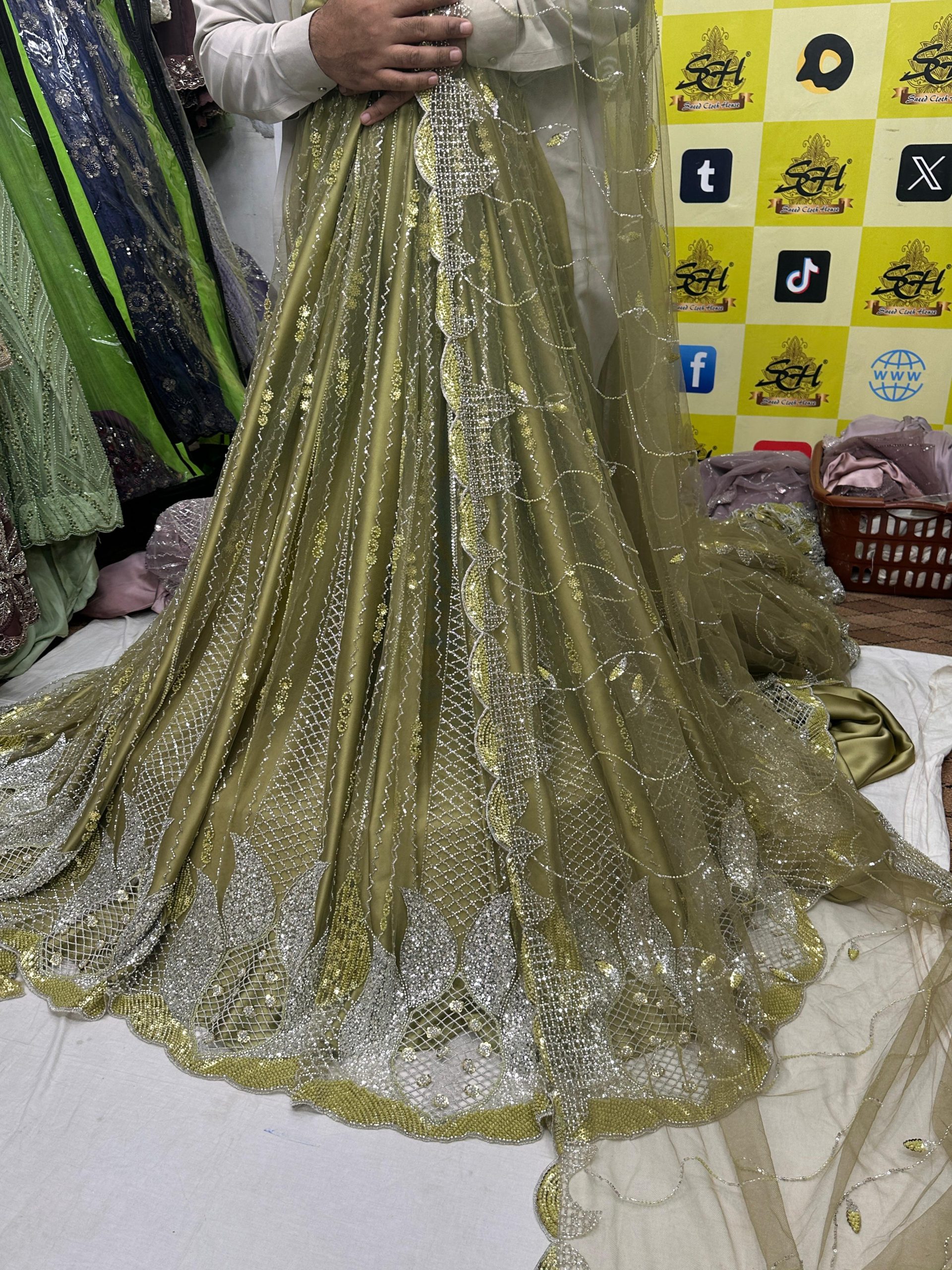 SC8 Green Beads and sequence work Cutdana Fabrics