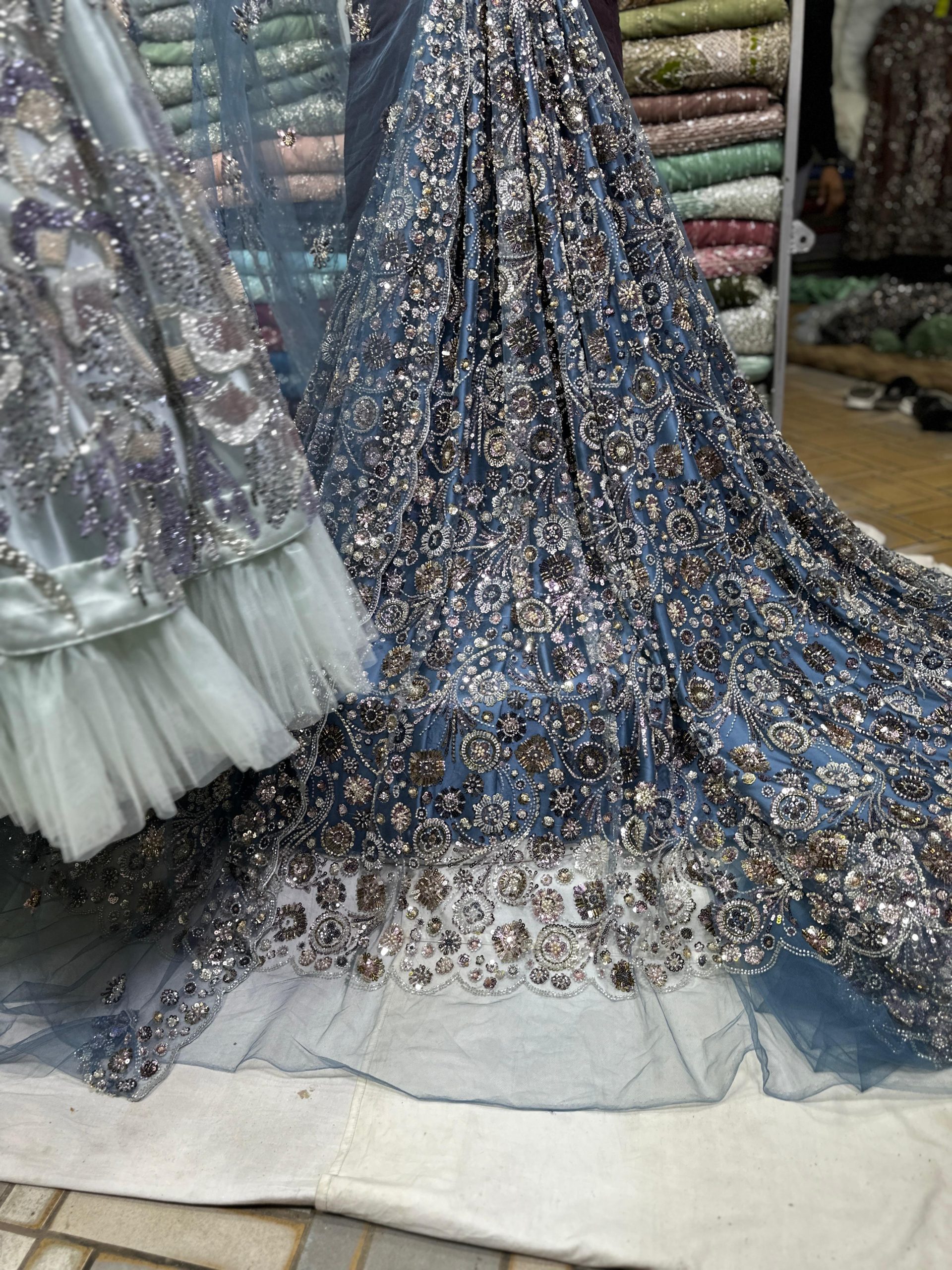 SC9 Blue Beads and sequence work Cutdana Fabrics