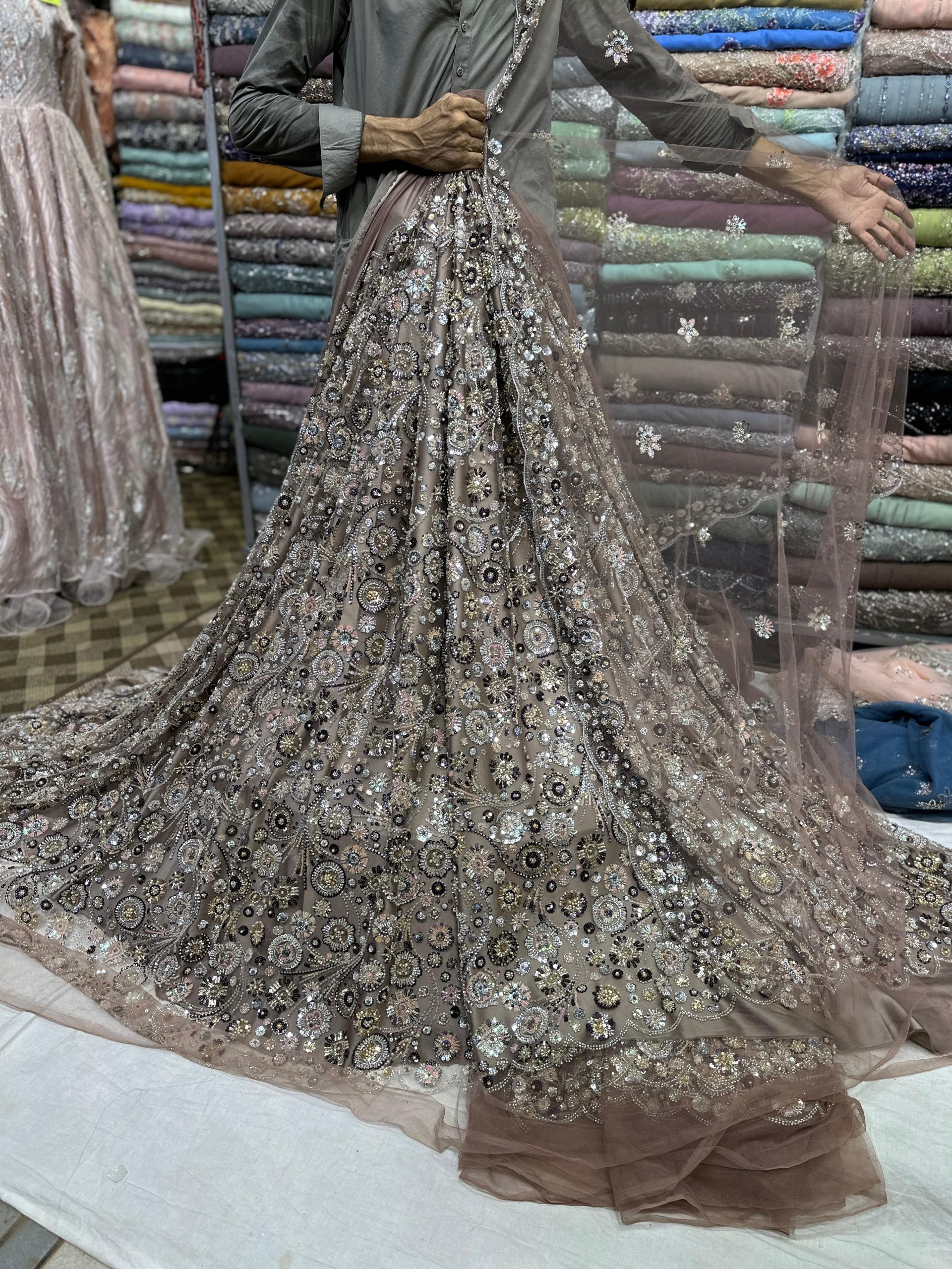 SC10 Taupe Color Beads and sequence work Cutdana Fabrics