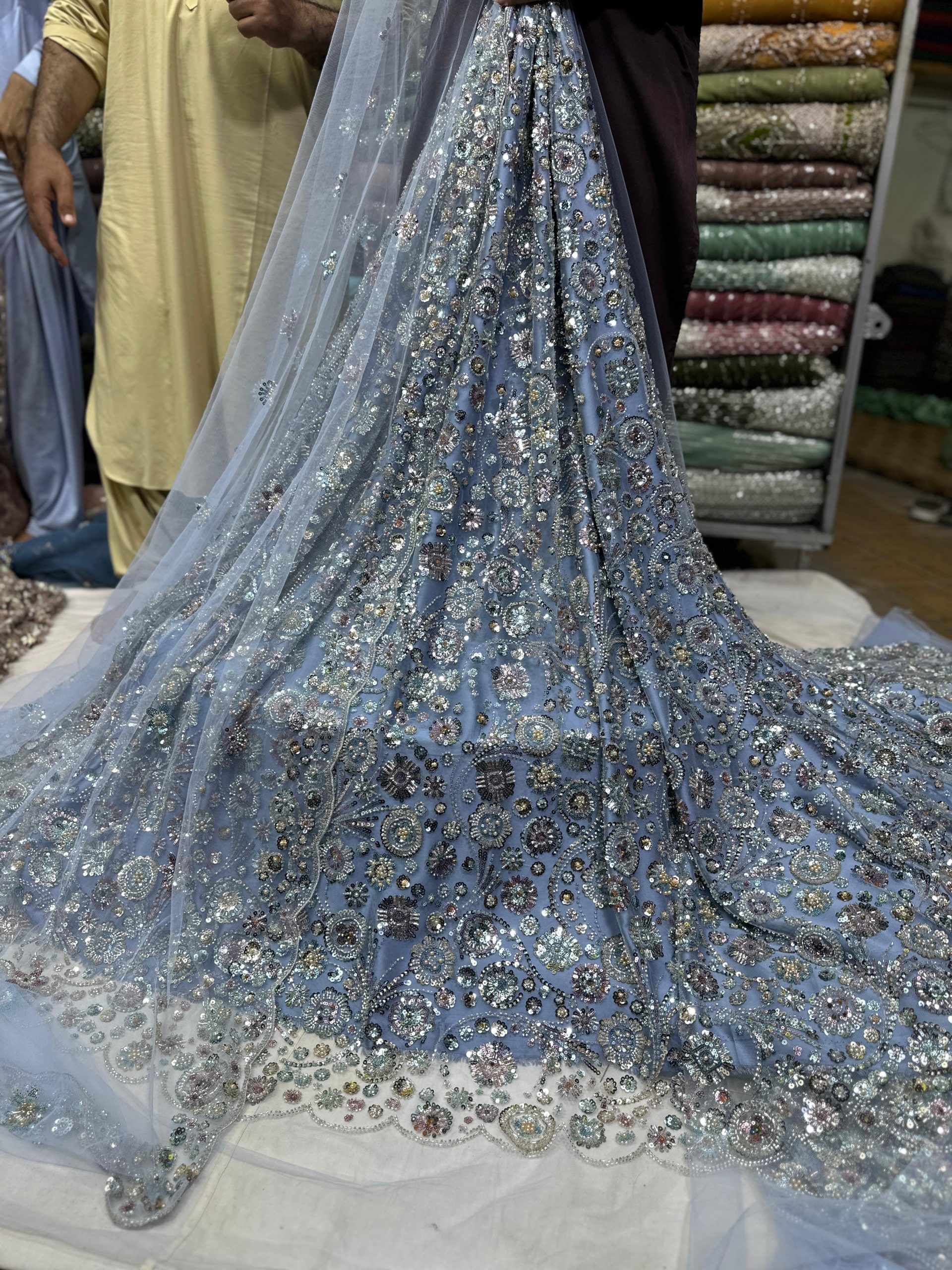 SC12 Light Blue Beads and sequence work Cutdana Fabrics