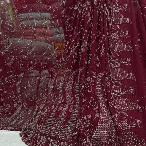 SC13 Maroon Red Beads and sequence work Cutdana Fabrics