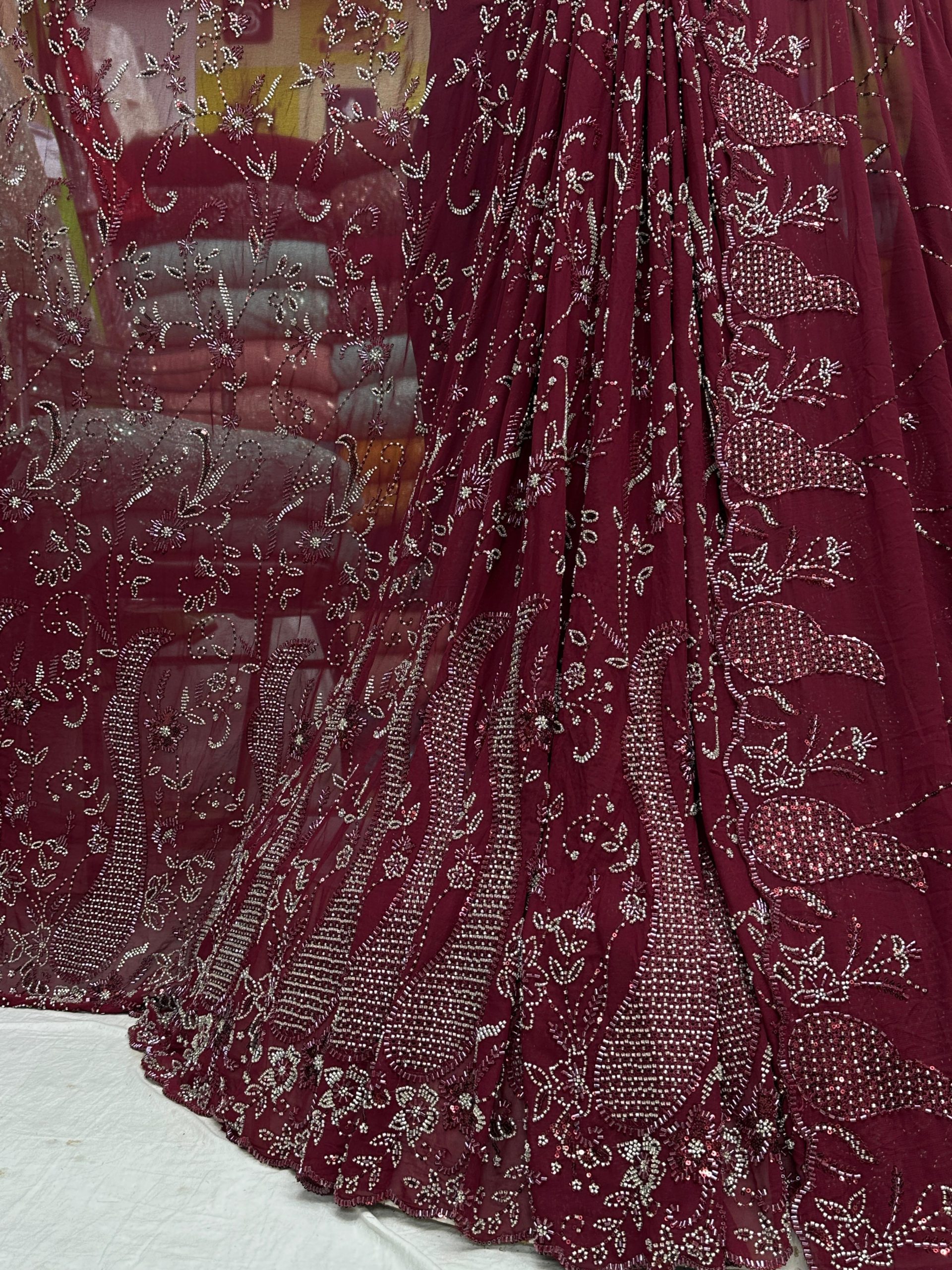 SC13 Maroon Red Beads and sequence work Cutdana Fabrics