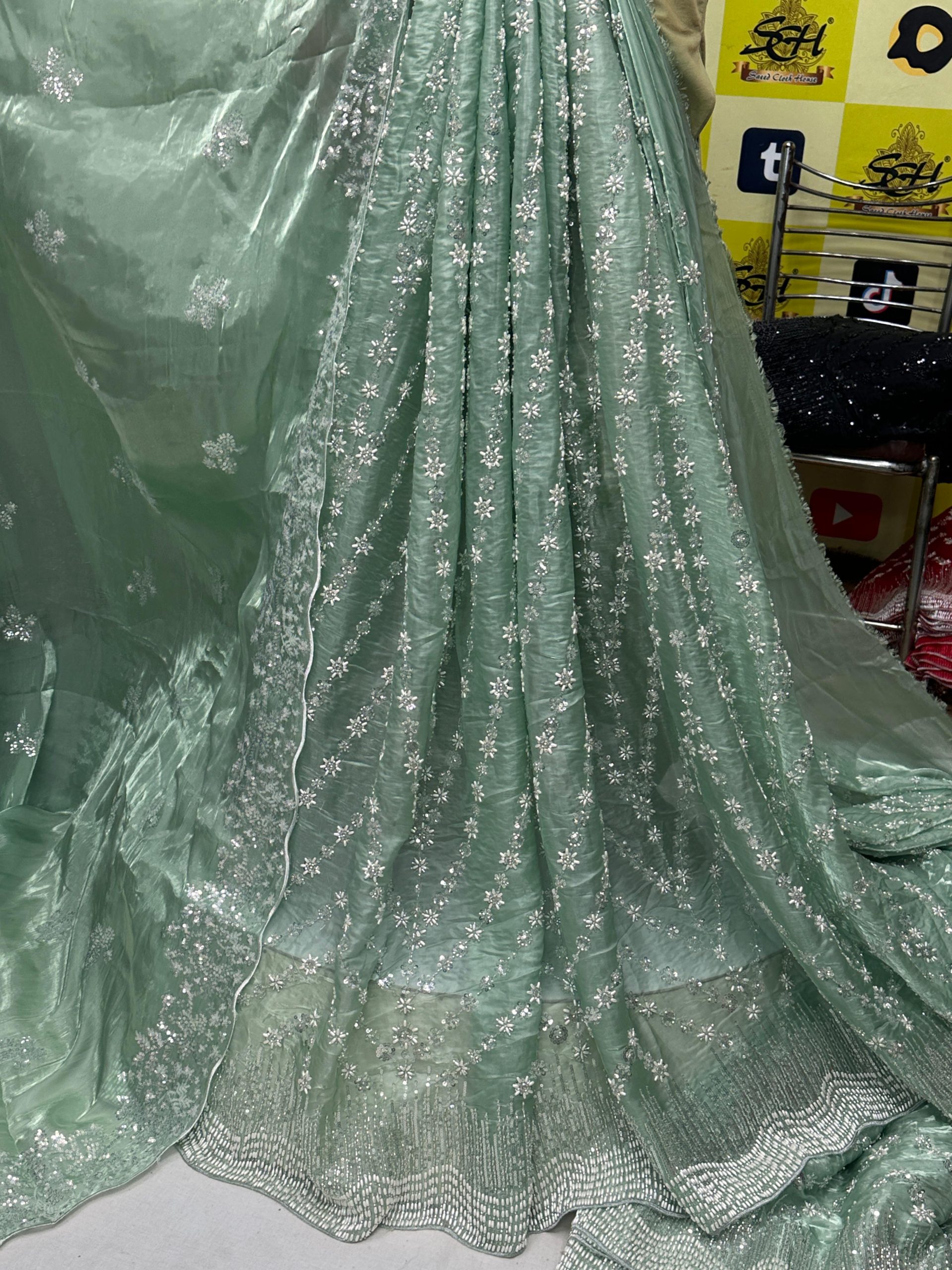 SC19 Light Green Beads and sequence work Cutdana Fabrics