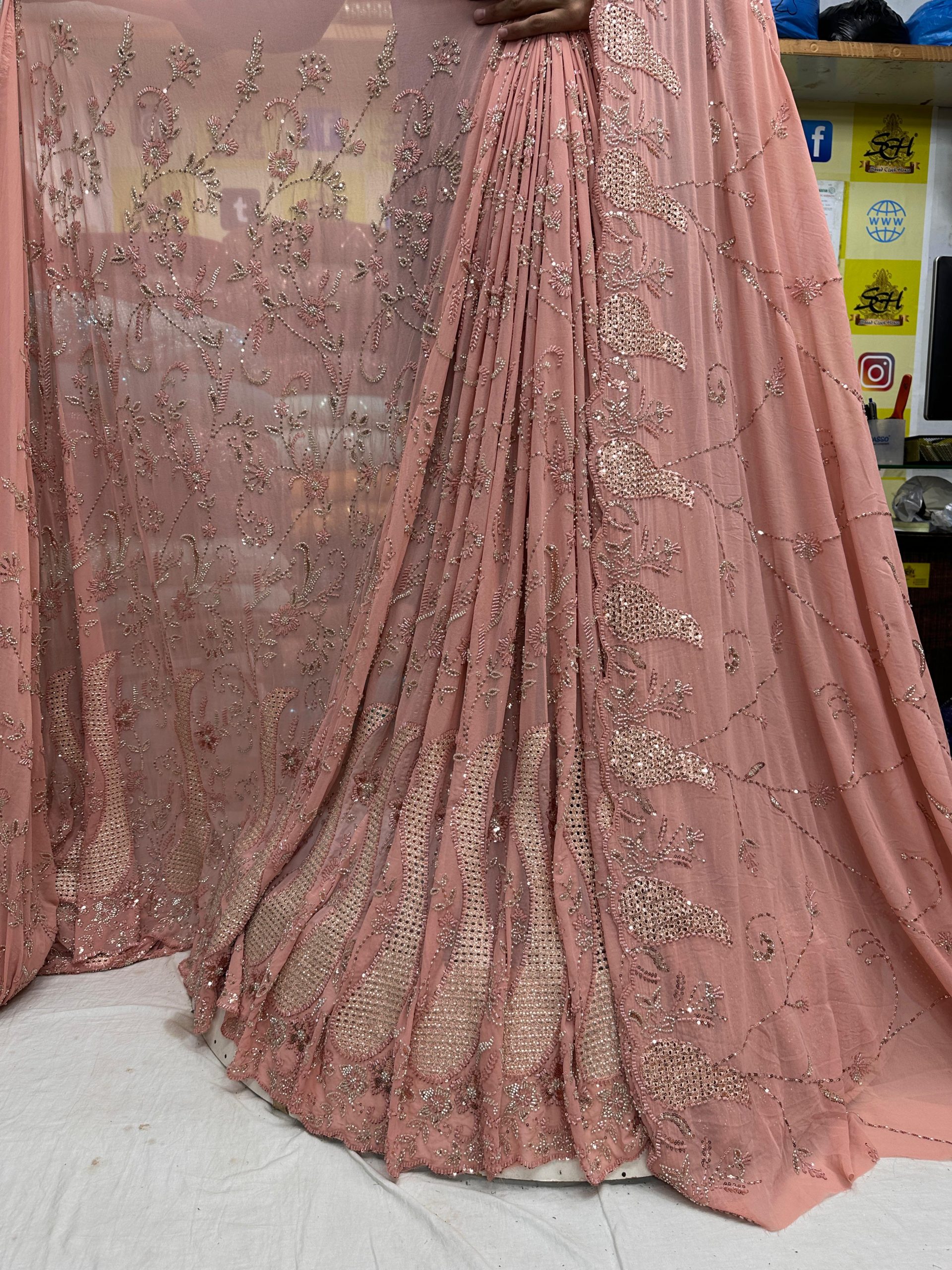 SC20 Peach Beads and sequence work Cutdana Fabrics