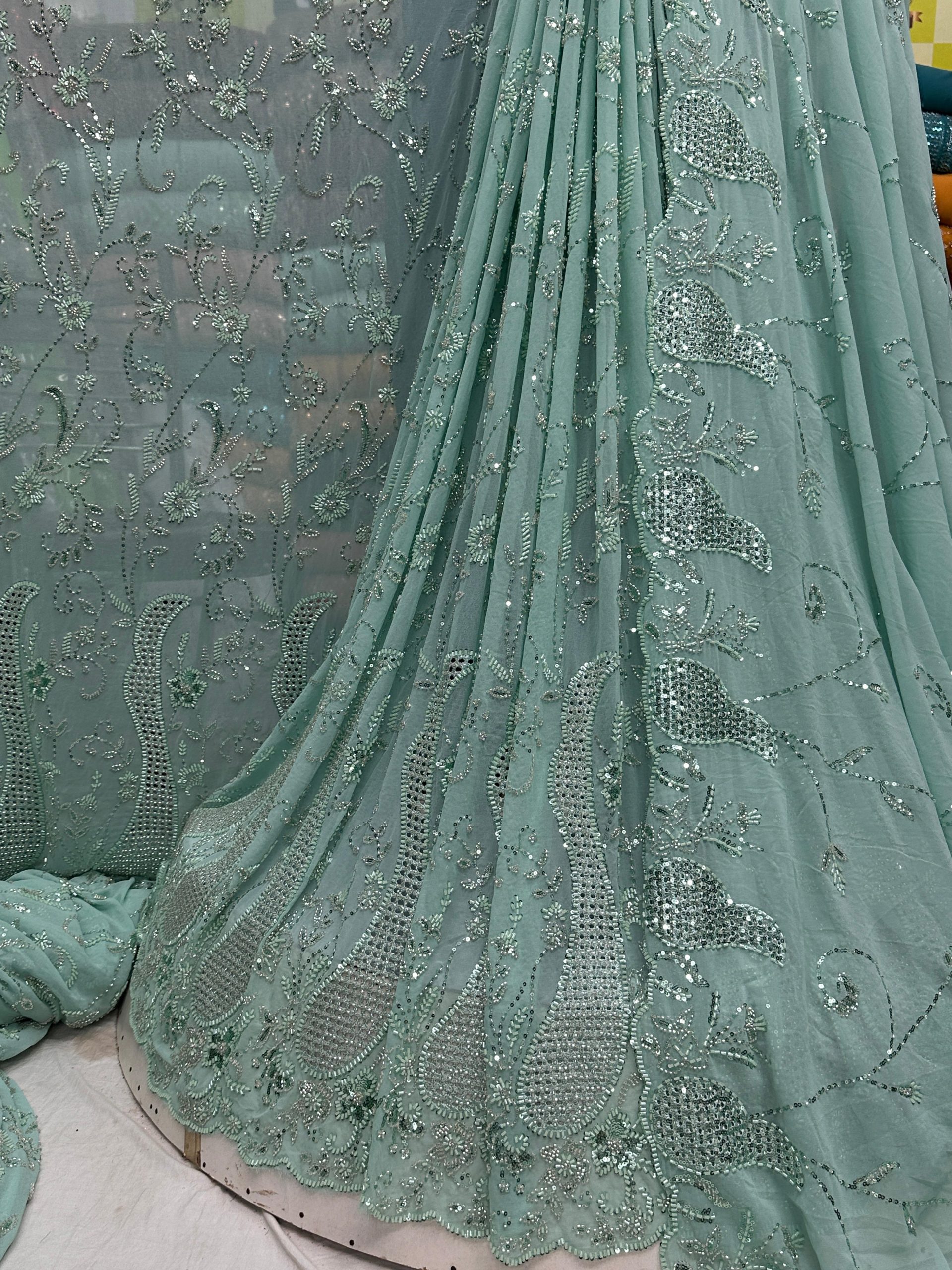 SC22 Sea Green and sequence work Cutdana Fabrics