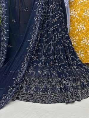 SC25 Navy Blue and sequence work Cutdana Fabrics