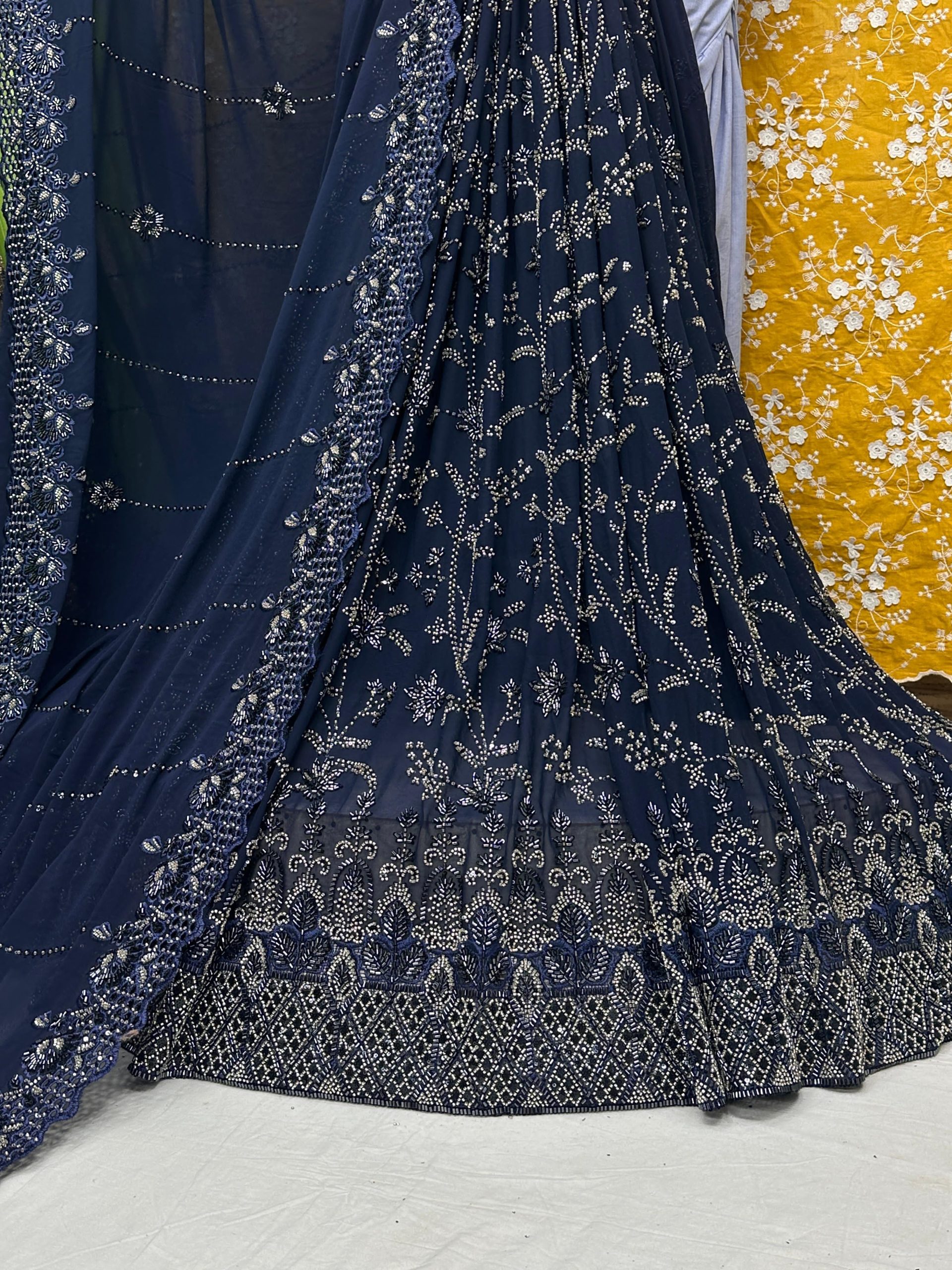 SC25 Navy Blue and sequence work Cutdana Fabrics